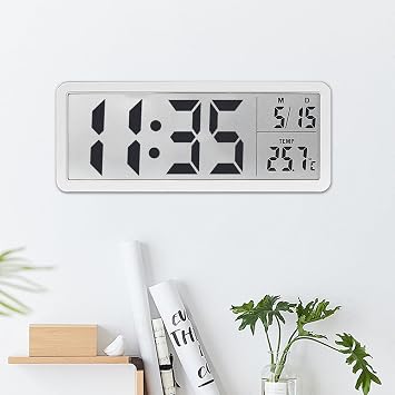 Digital Wall Clock, 8'' Led Wall Clock With Temperature, Date Display, Battery/USB Operated Digital Clock Wall, Creative Modern Decor for Bedroom, Office, White