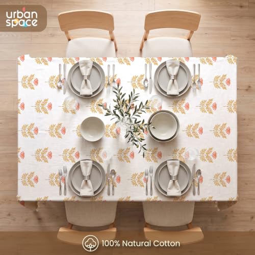 Image of Urban Space 100% Cotton Dining Table Cover for 4 Seater, Printed Cotton Table Cloth for Center Table, 48 inch X 72 inch (Amara Peach, 4 Seater)