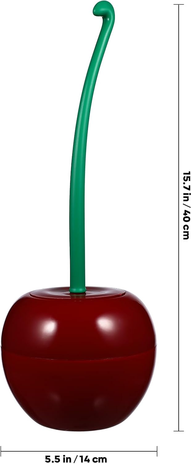 Cherry-Shaped Toilet Brush Set - Modern Dark Red Plastic Toilet Cleaning Kit with Stand for Bathroom (14.93 Inch)