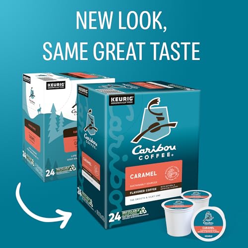 Image of Caribou Coffee Caramel Flavored Coffee, Single Serve Keurig K-Cup Pods, Medium Roast Coffee, 96-Count Box (Pack of 4)