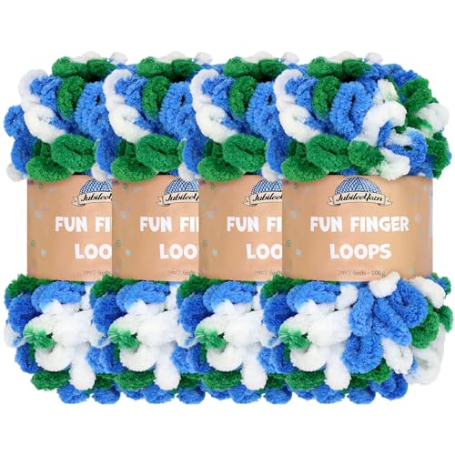 JubileeYarn Fun Finger Loops Yarn - Blue Green White - 4 Skeins