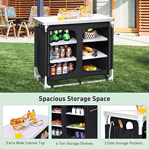Goplus Camping Table With Storage, Aluminum Portable Camp Kitchen Cabinet Table With Carrying Bag, Lightweight Outdoor Cooking Table For Picnic Tailgating Beach Bbq Party Rv (Black) #TOP4