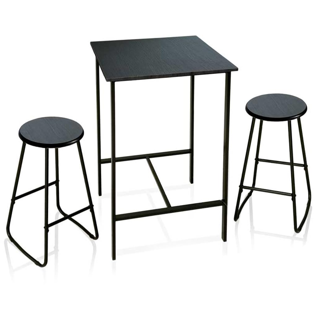 Set Tavolo Alto con 2 Sgabelli - Quadrato, in Legno, Struttura in metallo, Stile Moderno, Industriale, per Bar, Casa - Tavolo 60 x 60 x 100h cm (Nero)