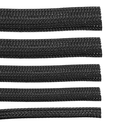 Swpeet Black Braided Sleeving, Braided Cable Sleevefor USB Charger Cable Cord Cover Audio Video Cable (1/2 Inch)