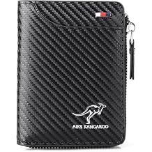 Men Wallet Zipper Purse RFID PROTECTED, Aiks Kangaroo Wallets, Mens RFID Blocking Leather Wallet Credit Card ID Holder Zipper Purse Waterproof Fiber Black