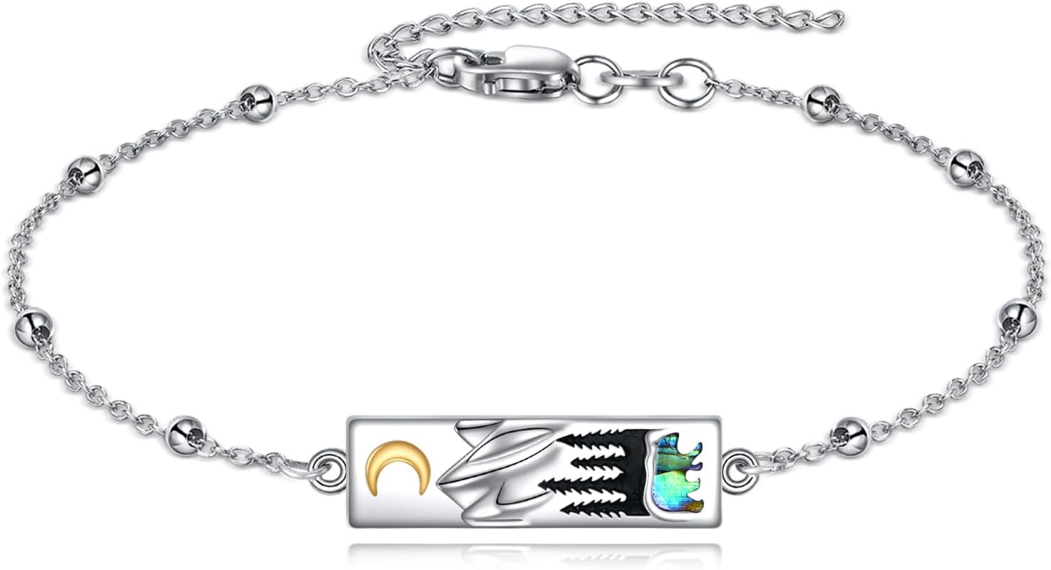 YFN Mountain Bracelet for Women Sterling Silver Nature Bracelet Jewelry Gift for Skiers, Hikers, Campers, Climbers and Nature Lovers