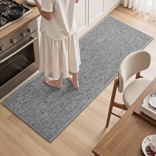 PADOOR Kitchen-Rugs Non Slip Washable, Kitchen-Mats for Floor Super Absorbent Kitchen Floor Mat, Rubber Backing Kitchen-Runner Rug, Comfort Standing Mats in Front of Sink 20"x47" Grey