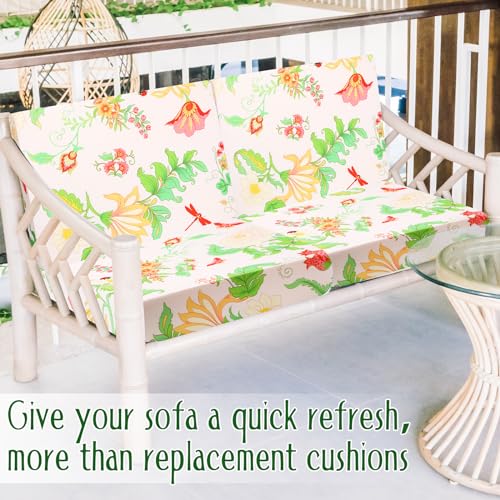 Spiareal 8 Pcs Waterproof Patio Stretch Sofa Cushion Cover, Outdoor Cushion Cover Replacement Include 4 Backrests and 4 Cushions, Sofa Seat Covers Furniture Protector(Flower)