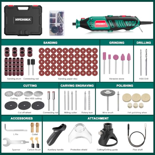 HYCHIKA 6 Variable Speed 8000-35000RPM Rotary Tool Kit 4 Attachment and 169 PCS Accessories, Ideal for a Variety of Crafting and DIY Projects Cutting, Sanding, Grinding, Polishing, Drilling, Engraving — view 2