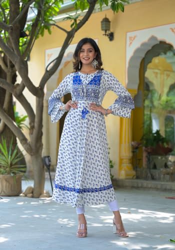 Image of Yash Gallery Women's Rayon Relaxed Fit Anarkali Floral Printed Kurta Calf Length Dress