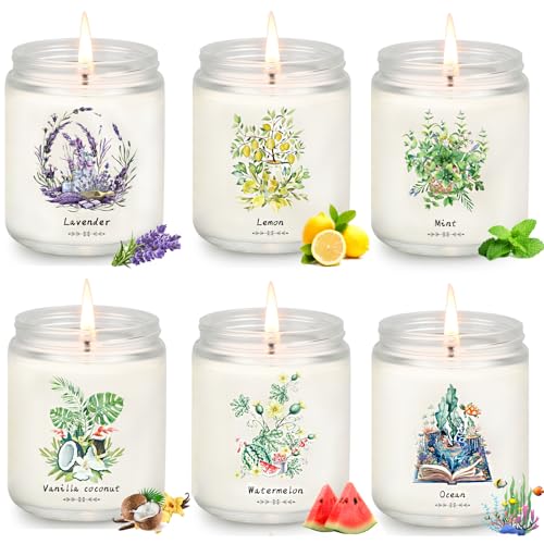 Summer Candles for Home Scented, 6 Pack Long Lasting Soy Candles Non Toxic, Scented Candles with Lavender/Vanilla Coconut/Lemon/Ocean/Mint/Watermelon - Candle Gift Set for Women