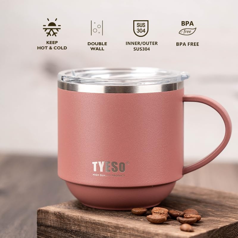 TYESO Coffee Mug, Insulated Tumbler with Lid, Vacuum Insulated Mug Double Wall Stainless Steel Cup (WHITE, 11 OZ) - Image 6