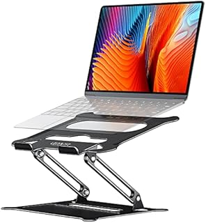 urmust Laptop Notebook Stand Holder, Ergonomic Adjustable Ultrabook Stand Riser Portable with Heat-Vent Compatible with MacBook Air Pro, Dell, HP, Lenovo Light Weight Aluminum Up to 15.6"(Black)