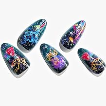 GLAMERMAID Press on Nails Almond,Halloween Gel False Nails with Design,24 PCS Glue on Nails,Reusable Acrylic Stick on Nails Tips Manicure Set for Women,Devil Graffiti