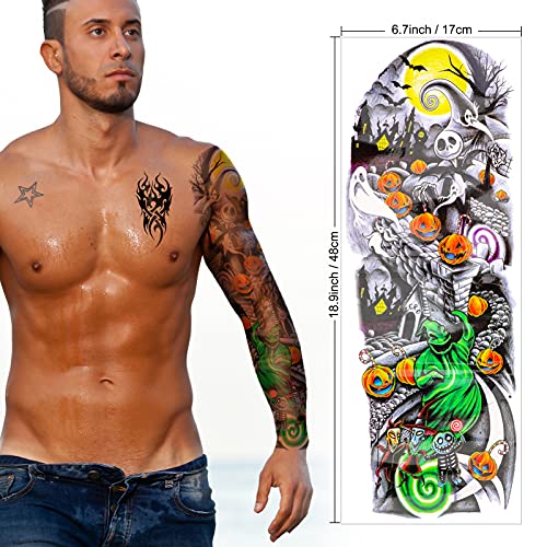 Full Arm Temporary Tattoo (18 Sheets), Konsait Extra Temporary Sleeve Tattoo Black Waterproof Tattoo Body Stickers For Man Women #TOP3