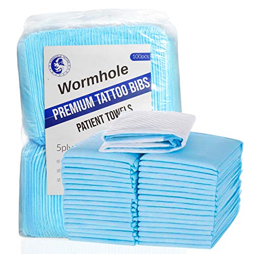 Wormhole Tattoo Bibs, 125pcs Disposable Dental Bibs, Super Thick Piercing Bibs, 5 Ply Waterproof Tattoo Table Covers Clean Pad (13