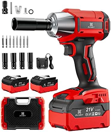 Avhrit Cordless Impact Wrench 1/2 inch, 480 ft-lb (650Nm) Brushless Impact Wrench/ 2x 4.0 Batteries, Electric Impact Wrench for Car, Home