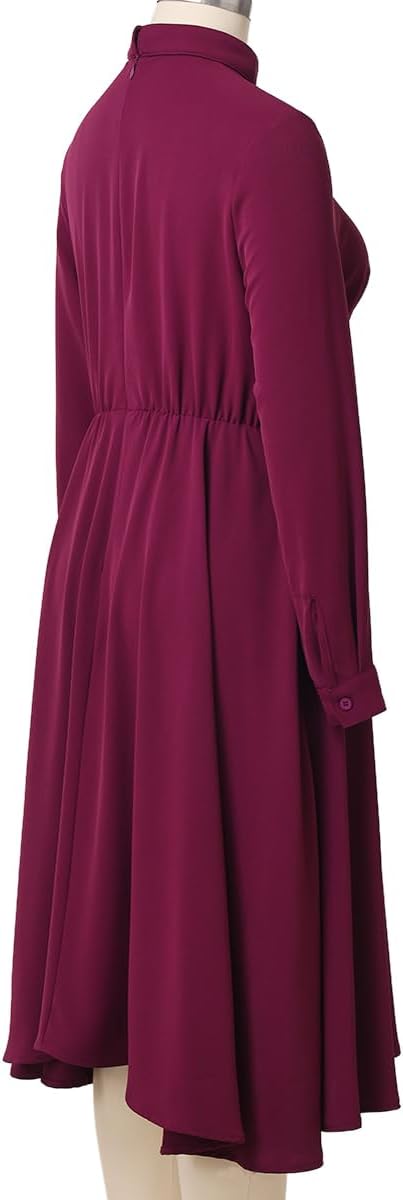 FAD-4U Church Clergy Dress for Women Long Sleeve Rows Buttons A Line Dress with Tab Collar