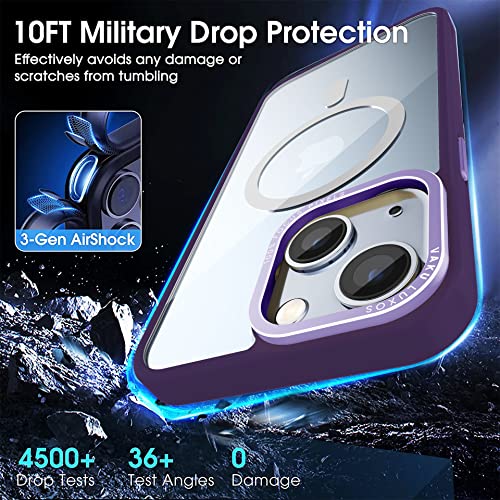 Image of Vaku Luxos Clear Armor MagPro for iPhone 14 Plus Cover Case, Shockproof, Scratch Resistant, Slim, Thin, Military-Grade Metal Ring Camera Protection, Compatible with MagSafe Back Cover - Purple