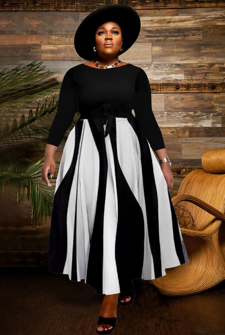 Image of BFFBABY Women's Wrap V Neck Plus Size Maxi Dresses 3 /4 Sleeves Chain Floral Printed Swing Dress with Belt