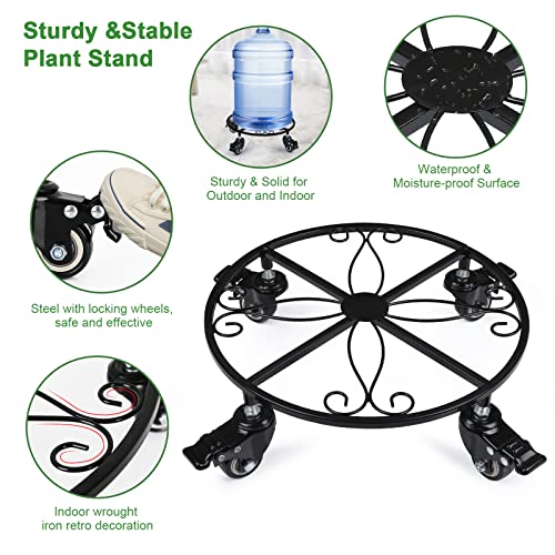 Lanpu 4 Pack Metal Plant Caddy With Wheels Heavy Duty,Iron Potted Plant Stand On Steel Casters, Adjustable Rolling Dolly Casters With Locking For Indoor Outdoor #TOP1