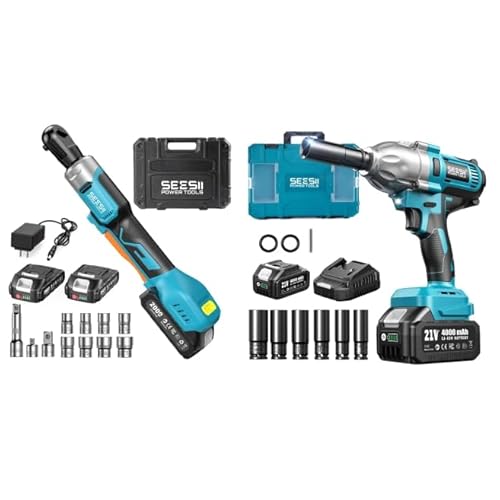 Seesii Impact Ratchet Wrench Combo Set，900N.m Impact Wrench 1/2, Electric Ratchet Wrench 3/8 Inch
