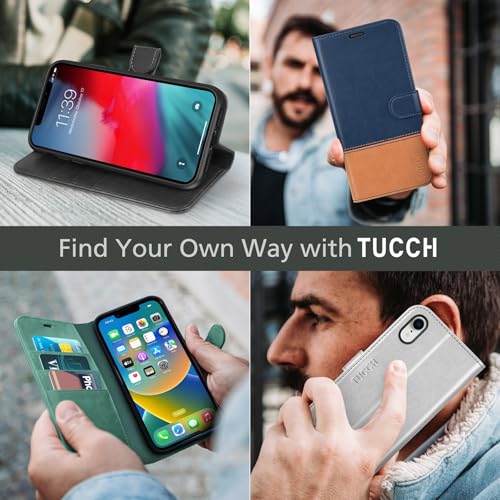 TUCCH Wallet Case for iPhone XR, Kickstand PU Leather Wireless Charging Flip Cover [Shockproof TPU Shell] with RFID Blocking Credit Card Slots Compatible with iPhone XR 6.1, Lake Blue by TUCCH - Image 9
