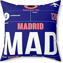 Madrid Airport Tag Throw Pillow Case Cover Only - No Cushion - Retro Decor (16x16in)