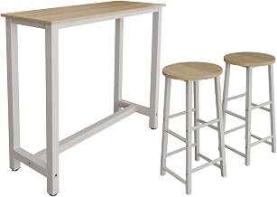 MB Muebles Bonitos | High Kitchen Table with 2 Stools | Industrial Style | Ani Model | Narrow Kitchen Bar and Breakfast Bar | Matte Metal and Melamine Legs | White | Kit 120 x 100 x 40 cm
