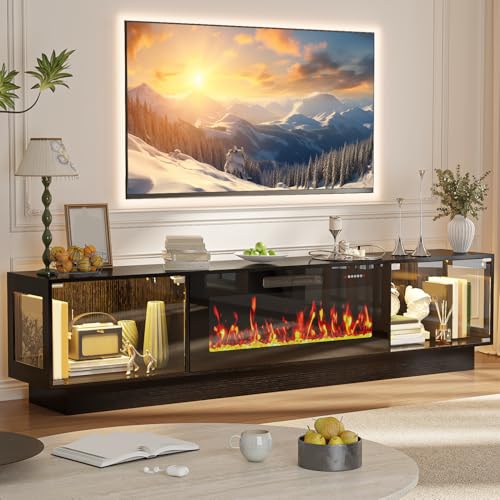 80-Inch Modern Fireplace TV Stand with RGB Lighting