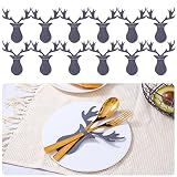 Weihnachten Bestecktaschen, 12 Stück Serviettentasche Weihnachten, Elchkopf Weihnachtsmann Besteckbeutel, Messer Gabeln Geschirrhalter für Party Abendessen Küche Dekor (Elch-dunkelgrau)