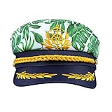 Novel Design: The black visor can effectively block the sun, Sailor Captain Costume Hat embroidered with a golden olive branch symbolizing peace, the Yacht Hat band is decorated with a solid golden twisted rope, fixed by simple gold- tone metal buttons. The white base of the top of the hat is equipped with a green leaf print, the conspicuous captain embroidery and sailboat- style design allow you to successfully play the role of captain.