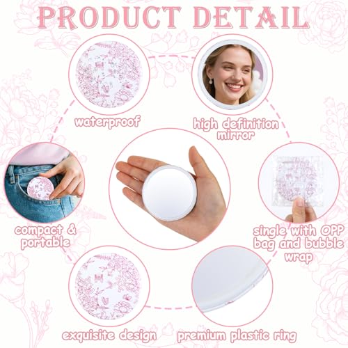 CORNER LACE 50Sets Pink Floral Compact Mirrors Party Favors, Portable Pocket Mirror Bridal Shower Wedding Bachelorette Party Supplies with Thank You Tags & Organza Bags for Guest Gift Souvenirs by CORNER LACE - Image 5