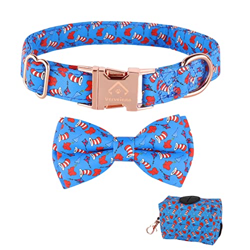Verveinna Pet Dog Collar -Holiday Bowtie Bowler Dog Collar Gift Soft Dog Collar Bow tie with Dog Garbage Bag Dog Collars with Metal Buckle for Small Medium Large Dogs Necklace Collar-XS cat Collars