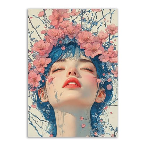 Tableau mural fleurs TERUEA 80x120cm sans cadre toile intissée rose lotus pour déco salon