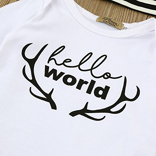 3Pcs Toddler Infant Baby Boy Girl Letter Clothes Set Romper+Pants+Hat Outfits Letter Print Hakama + Striped Trousers + Hat Three-Piece Suit - Thumbnail 5