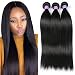 Genrein 12A Human Hair Bundles 20 22 24 Inch 3 Straight Bundles Human Hair 100% Unprocessed Brazilian Remy Virgin Hair Extensions Raw Quick Weave Sew In Glossy Billion Hair Bundles Natural Black