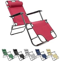THE SECRET HOME - Silla Tumbona Plegable - Color Rojo - Alto: 84,5 cm x Largo: 46,5 cm x Ancho Total: 153 cm - Hamaca de Metal - Ideal para Playa, Jardín, Terraza