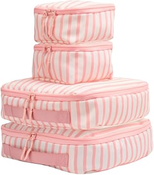 Packing Cubes for Backpack and Suitcases - 4 Piece Travel Packing Cube Set with Laundry Bag - Luggage Organiser Bags for Travel - Striped (Pink Stripe)