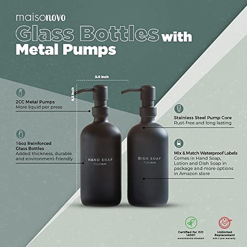 Maisonovo Glass Soap Dispenser | Vintage Soap Dispenser Bathroom And Kitchen Set W Dish Soap Hand Soap And Lotion Dispenser Set Waterproof Labels | Black Bottles - Black Soap Pumps Dispenser Set Of 2 #TOP1