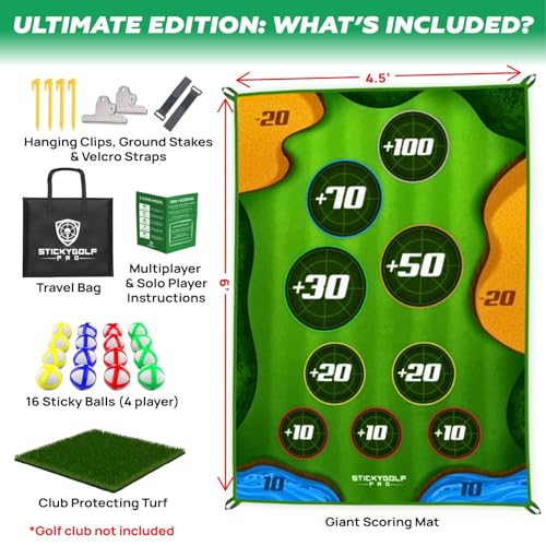 Golf Game for Adults Outdoor Indoor - Backyard Chipping Set with Sticky Balls - Family Entertainment Multi-Player Action - Friend and Party Activity - Gift for Golfers (no Club)