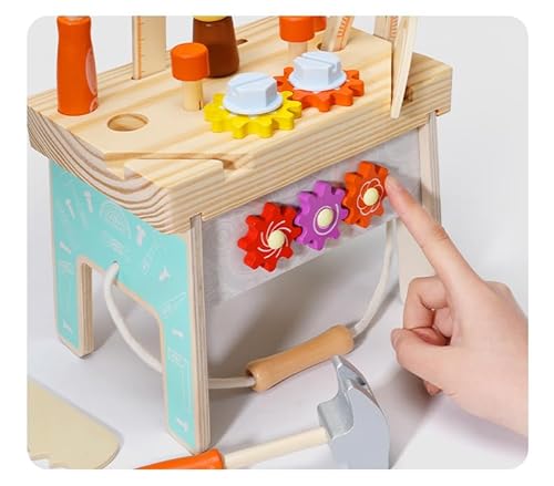 LENA INGROSSO Montessori Werkbank aus Holz – Lernspiel für Kinder mit bunten Werkzeugen und Zahnrädern