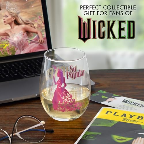 Wicked Stemless Wine Glasses - Set of 2 Large 18oz Drink Cups - Pink Green Glinda & Elphaba Witch Glassware - Officially Licensed Broadway Movie Merchandise - Gift for Wicked Fans & Theater Lovers by SCS Direct - Used condition - Image 4