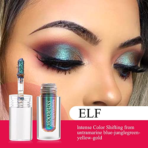 Hoomuss Chameleon Eyeshadow Liquid Glitter Eyeshadow, Green Liquid Eyeshadows Holographic Multichrome Eye Makeup, Long Lsting And Quick Drying, Elf #TOP1