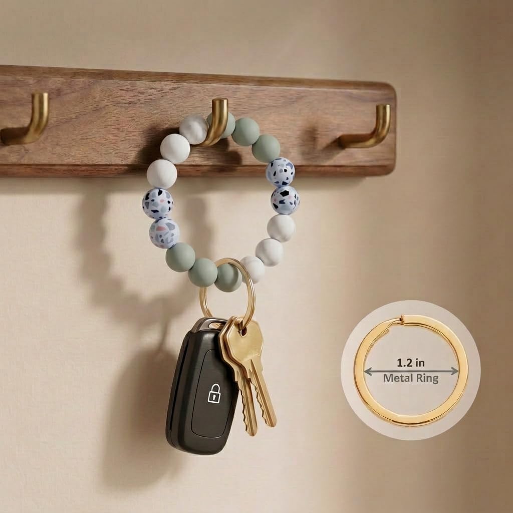 BIHRTC Key Ring Bracelet Car Keychain Holder Wristlet Silicone Women Beaded Bangle Chains