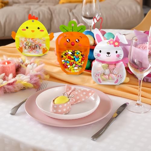 Resurhang 60 Pcs Easter Treat Bags Candy Zipper Cute Bunny Carrot Chick Food Goodie Gifts Bags Resealable Easter Rabbit Snack Containers with Handle for Some Bunny Is One Baby Shower Party Supplies by Resurhang - Image 5