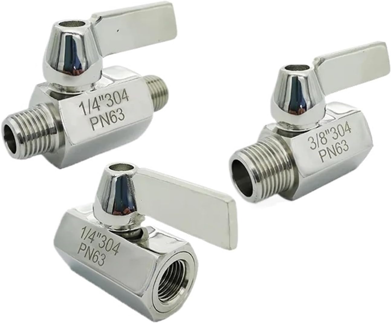 1Pcs 1/8" 1/4" 3/8" 1/2" 3/4" 1" BSPT Female Male Thread 304 Stainless Steel Mini Ball Valve Coupler For Water Oil Gas(1/4",Fe to Fe)