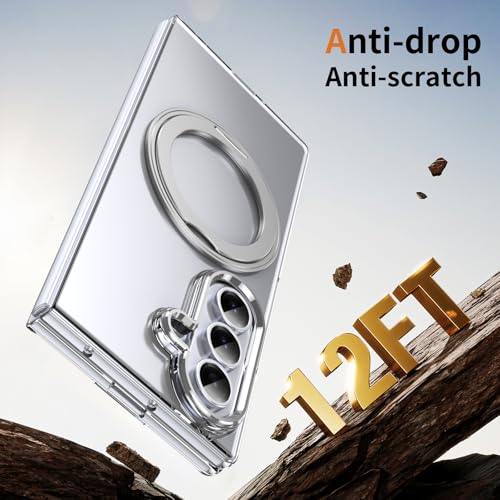 XIMAND for Samsung Galaxy Z Fold 7 Case with Magnetic Ring Holder, 360 Rotating Bracket, Built-in Front Screen Len Protector, Anti-Yellowing & Anti-Fingerprint Crystal Clear Case.(Silver) by XIMAND - Used condition - Image 9