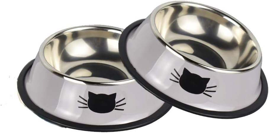 Yasma Cat Bowls Stainless Steel Pet Cat Bowl Kitten Rabbit Cat Dish Bowl with Cute Cats Painted cat Food Dish Easy to Clean Durable Cat…