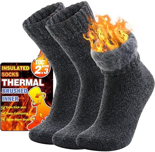 Welwoos Heated Thermal Socks for Women & Men Winter Warm Ski Thick Boot Insulated Gift Socks Stocking Stuffers for Women 3 Pairs (Dark Grey,M)